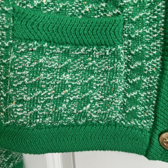JACKET CARDIGAN WOMEN'S SIZE MEDIUM SHINE CARDI GREEN/WHITE METALLIC TEXTURED - Picture 4 of 6